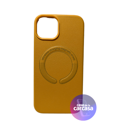 Carcasa Cuero Magsafe Mostaza IPH 14 PRO1
