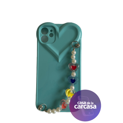 Carcasa Strap Corazon Celeste iPhone 111