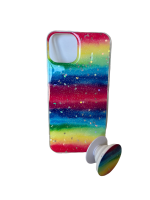 CARCASA IP13 ARCO IRIS POP SOCKET AMARILLA