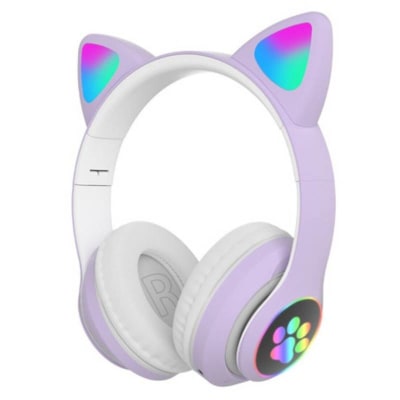 Audífono Bluetooth Orejas Gato Lila Luces2