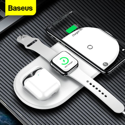 Cargador Inalámbrico Baseus Celular + iWatch + Audifonos 3 en 12