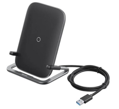 Cargador inalámbrico Vertical Baseus Negro Rib Carga Rápida 15W1