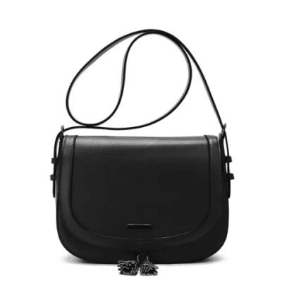 Cartera Cross Negra Cruzado con Solapa y Borlas Ecosusi3