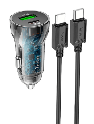 Cargador Auto Hoco Z47A Transparente 30w + Cable C-C1