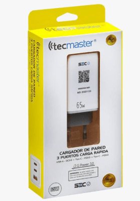 Tecmaster Cargador 3 Puertos Carga Rápida 65w1