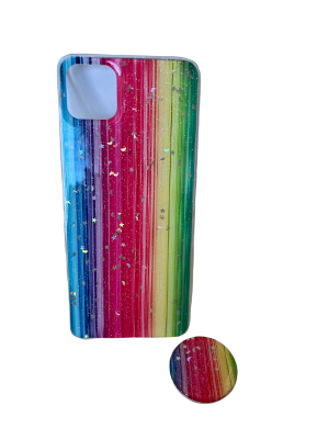 CARCASA IP13 ARCO IRIS POP SOCKET ROJO1