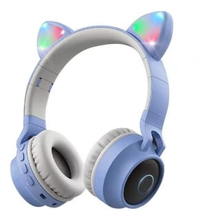 Audifono Bluetooth Oreja Gatos Celeste2