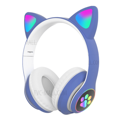 Audífono Bluetooth Orejas Gato Azul Luces1