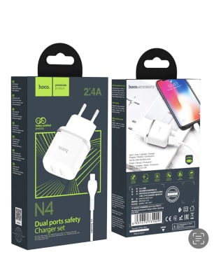 Cargador 2.4A 2 Puertos USB + Cable Lightning Hoco N43