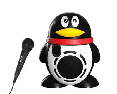 Fiddler Kids Parlante Karaoke Pingüino con Micrófono Alámbrico Negro1