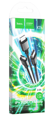Cable 3 en 1 Negro Hoco X761