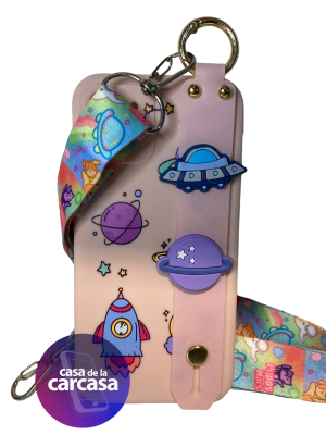Carcasa IPH 12 Planeta Lanyard Rosado1