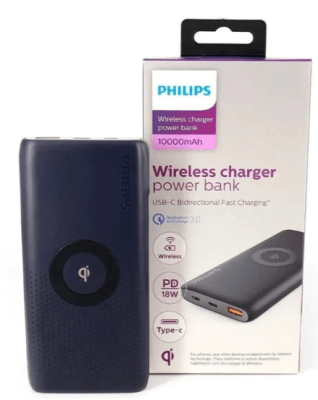 Power Bank Philips 10000 mah carga inalámbrica1