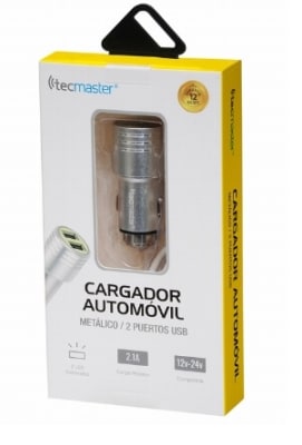 Tecmaster Cargador Auto 2.1A Metalico + Micro USB Cable1