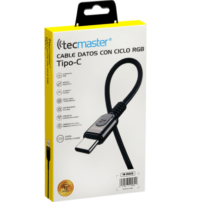 Tecmaster Cable Tipo C-C 1.2 mt con ciclo RGB