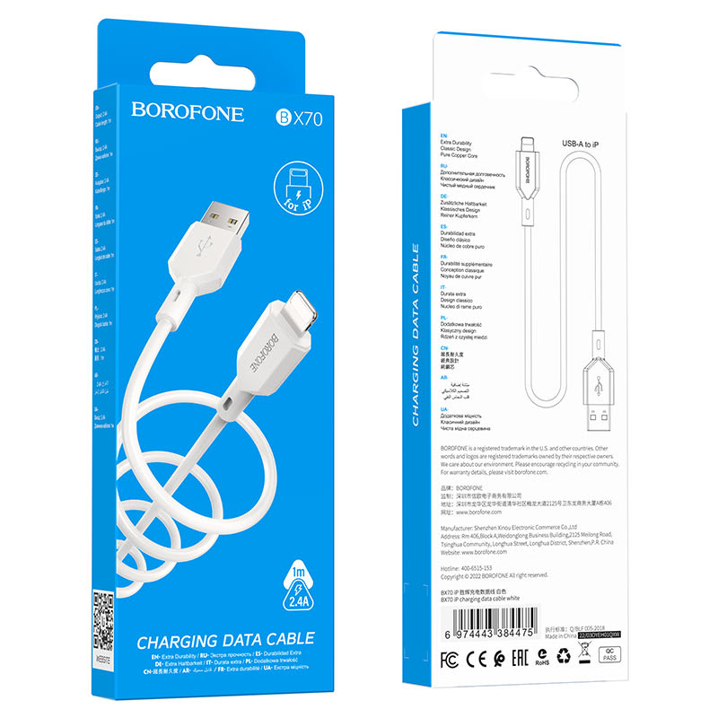 Cable Usb a Lightning BX70 Borofone | MELITRONICS Zona Gamer