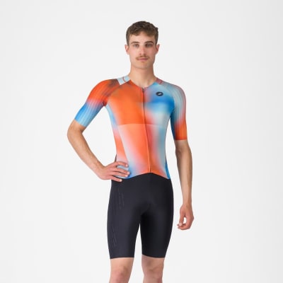 Castelli - Free San Remo 3 SS Suit (trisuit) - Men - Manga Corta - Paprika / Winter Sky-Black