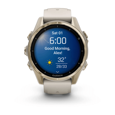 Garmin - Fenix 8 Amoled Zafiro - 43mm - Dorado con correa de silicona Beige