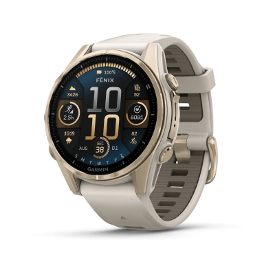 Garmin - Fenix 8 Amoled Zafiro - 43mm - Dorado con correa de silicona Beige