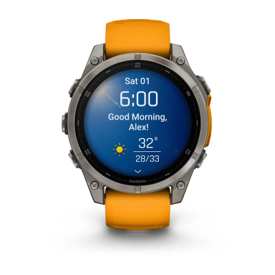 Garmin - Fenix 8 Amoled Zafiro - 47mm - Titanio con correa de silicona naranja