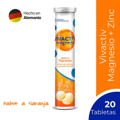 Vivactiv -  Tabletas Efervescentes - Magnesio + Zinc - Sabor Naranja
