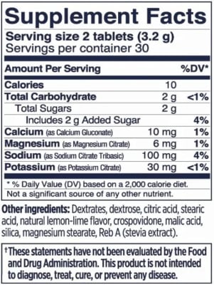 SaltStick - Pastillas de sal masticables/Fast Chews - Frasco  60 tabletas - Lima Limón