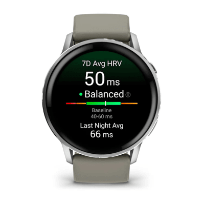 Garmin - Venu 4 Amoled, Bisel de Acero Inox Plata - Correa Silicon Gris - 45mm