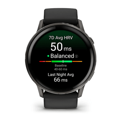 Garmin - Venu 4 Amoled, Bisel de Acero Inox Gris - Correa Silicon Negra - 45mm