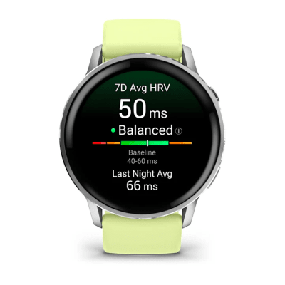 Garmin - Venu 4 Amoled, Bisel de Acero Inox Plata - Correa Silicon Amarilla - 45mm