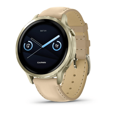 Garmin - Venu 4 Amoled, Dorado con correa de silicona blanca y correa de cuero beige - 41mm