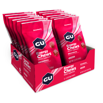Caja de 12 Gomitas - GU Energy Chews Strawberry - 20mg cafeína