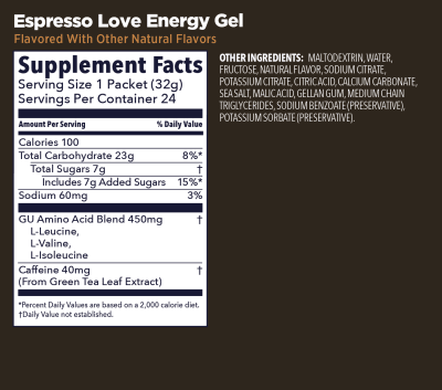 GU - Caja de 24 Geles - GU Energy - Espresso Love - 40mg de cafeína