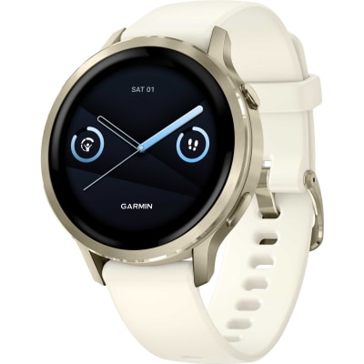 Garmin - Venu 4 Amoled, Bisel de Acero Inox Dorado - Correa Silicon Blanco - 41mm