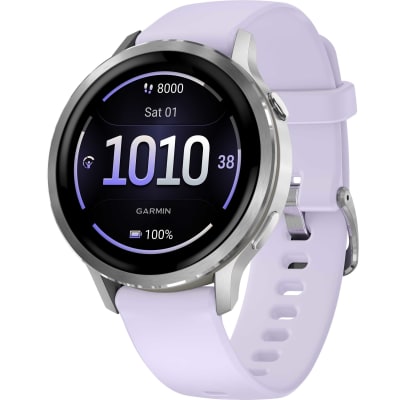 Garmin - Venu 4 Amoled, Bisel de Acero Inox Gris - Correa Silicon Lila - 41mm