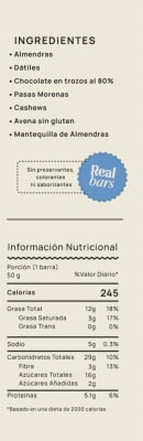 REALBARS - BARRA ENERGÉTICA - CHOCOLATE CHIP OAT BAR - 50G - 245 CAL