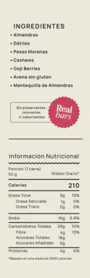 REALBARS - BARRA ENERGÉTICA - GOJI BERRY OAT BAR - 50G - 210 CAL