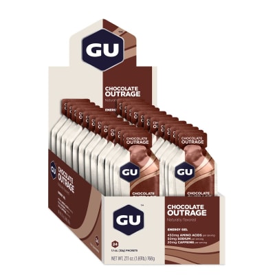 Caja de 24 Geles - GU Energy Chocolate Outrage - 20mg cafeína