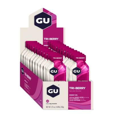 Caja de 24 Geles - GU Energy TriBerry - 20mg de cafeína