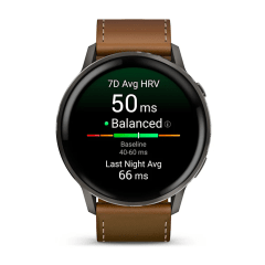 Garmin - Venu 4 Amoled, Gris con correa de silicona negra y correa de cuero marrón - 45mm