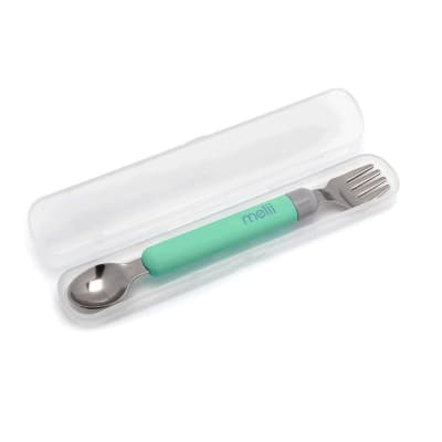 Set Cuchara y Tenedor con Estuche Verde Gris - Melii