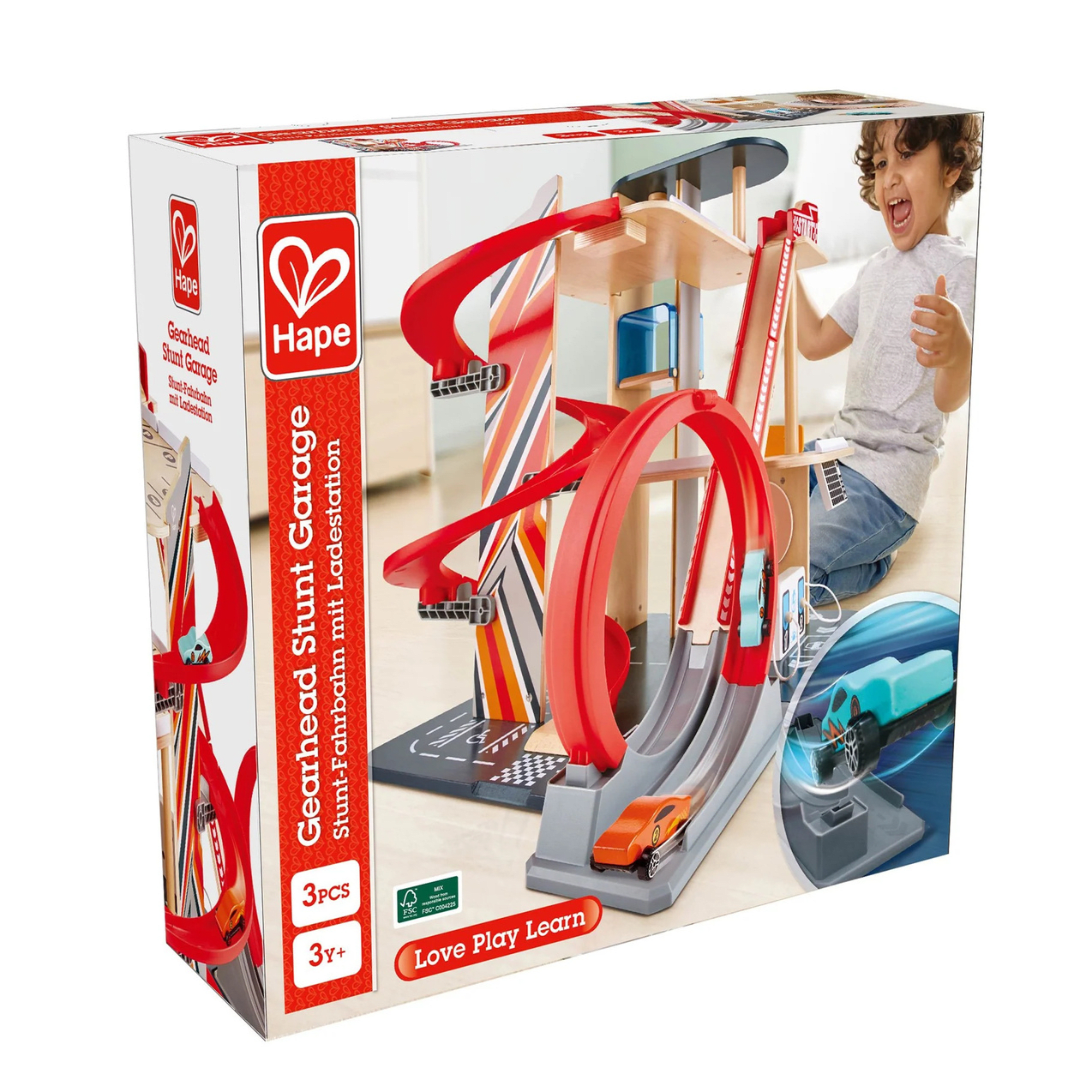 Garaje con Saltos y Piruetas para Mecánicos - Hape 1