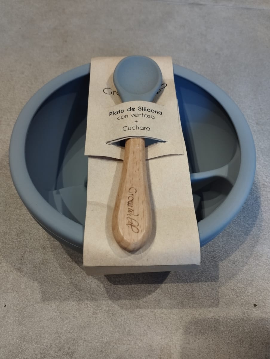 Plato con División más Cuchara Grey - Grow Wild2