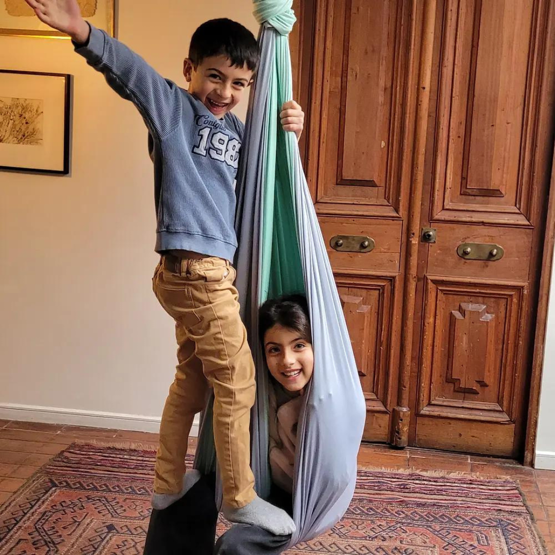 Columpio sensorial doble tela azul piedra - FocuSwing1