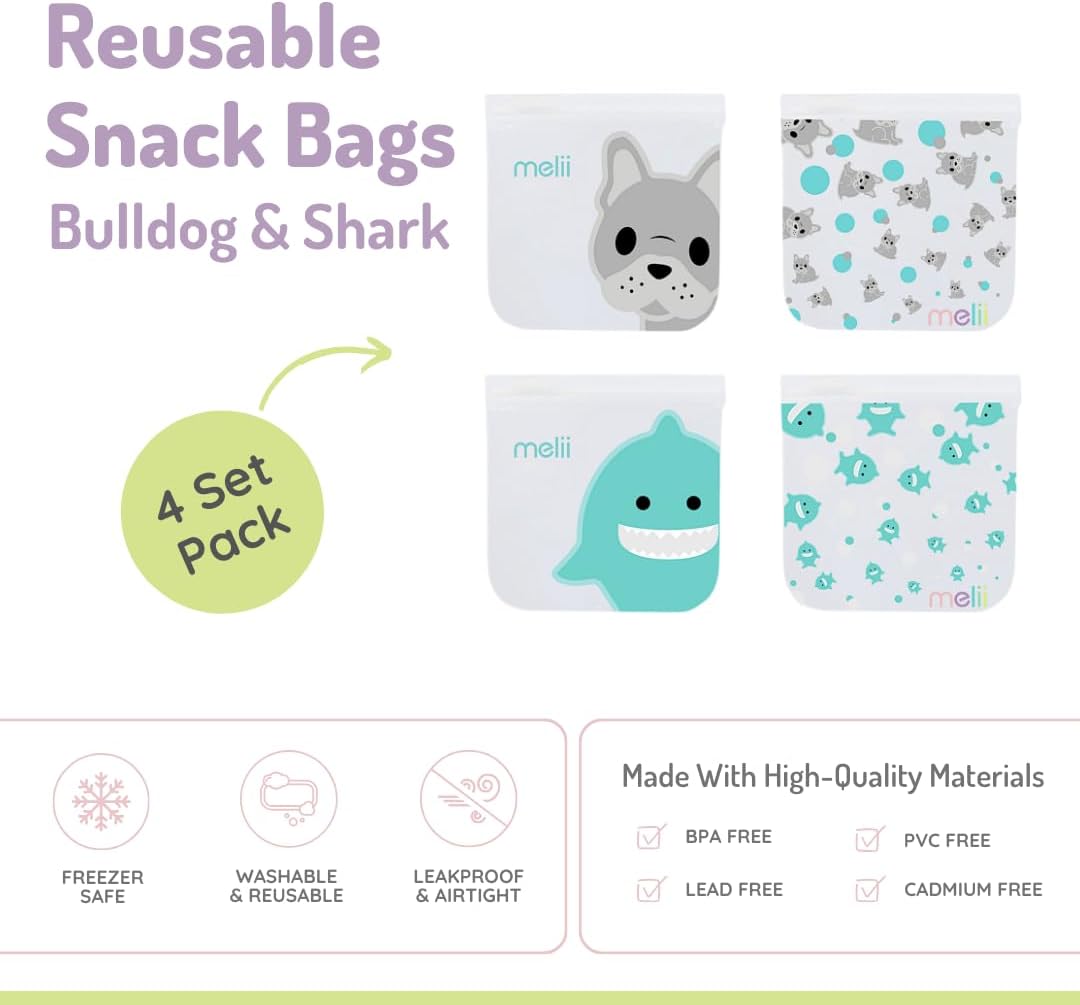 Bolsas para Snacks Reutilizables Bulldog Tiburón Pack x 4 - Melii1