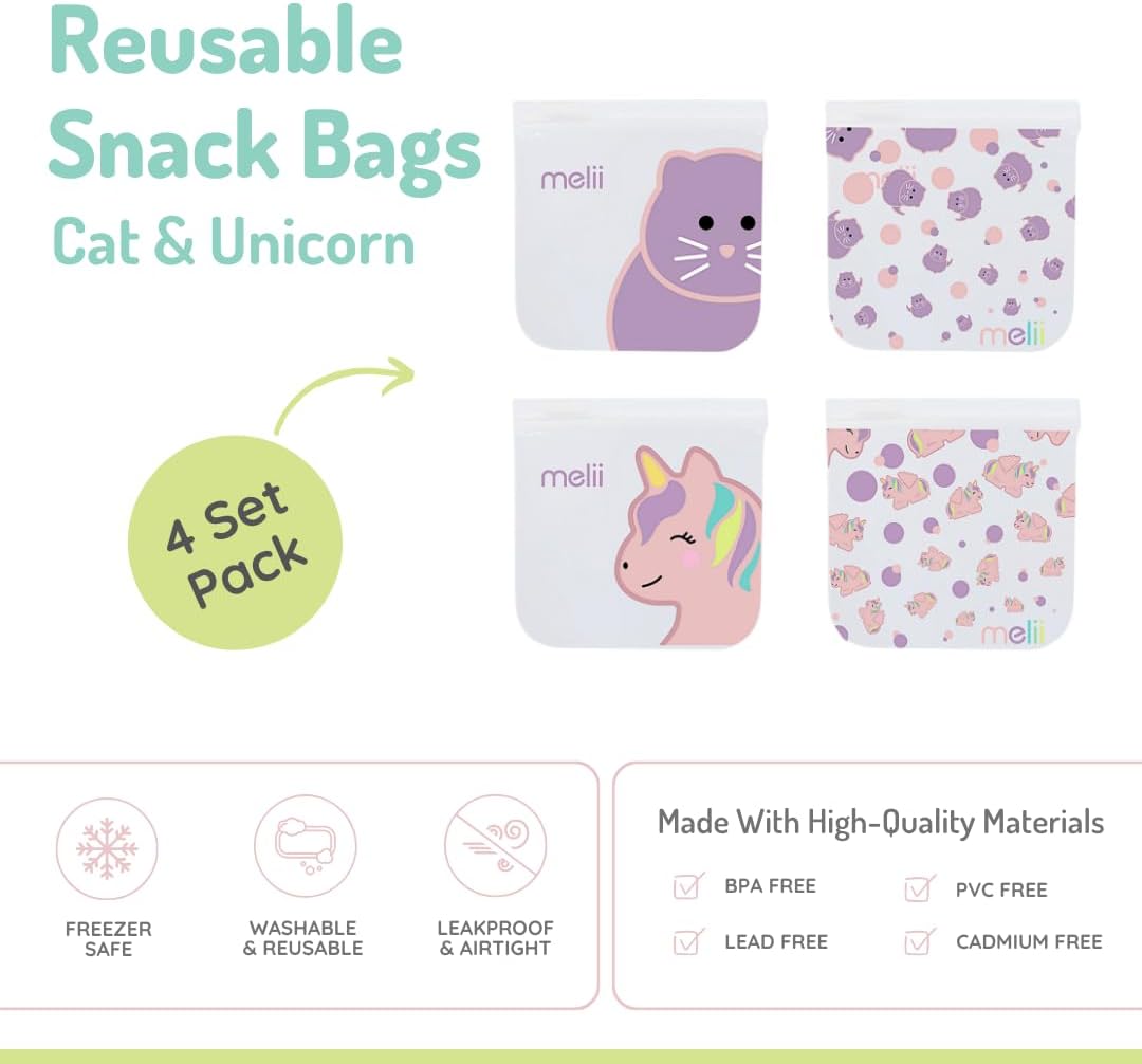 Bolsas para Snacks Reutilizables Gato Unicornio Pack x 4 - Melii1