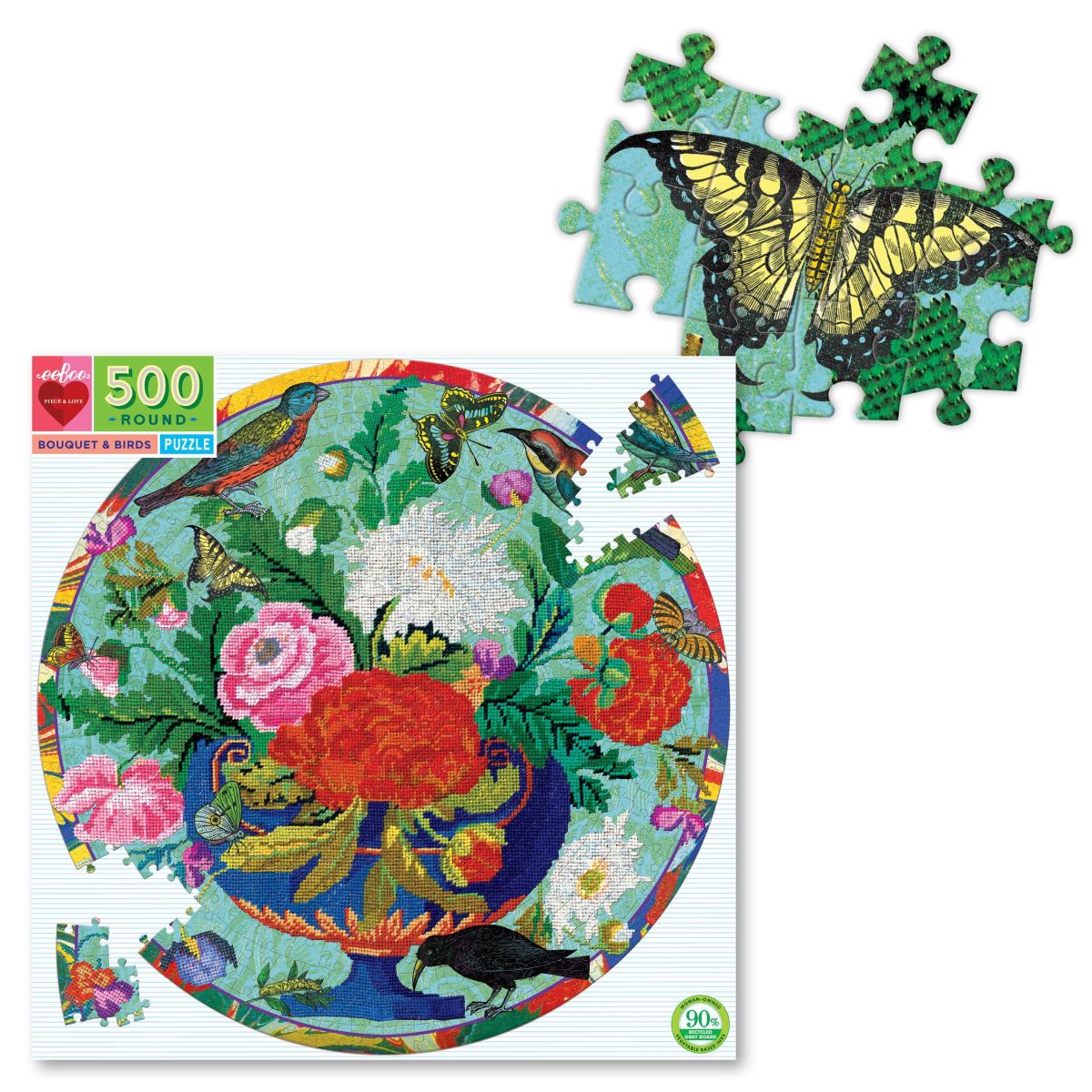 Puzzle Redondo 500 Piezas Pájaros y Bouquet - EEBOO3