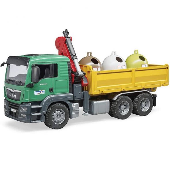 Camión con Grúa de Carga 3 Recipientes para Reciclaje - Bruder2