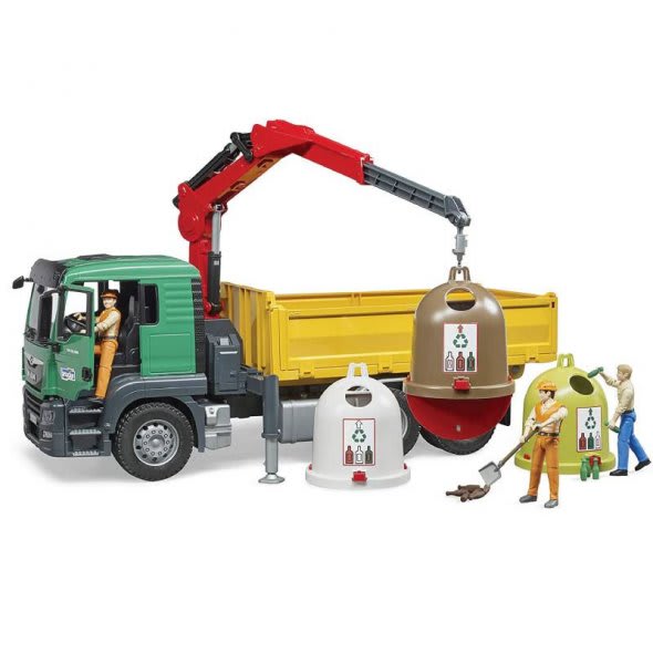 Camión con Grúa de Carga 3 Recipientes para Reciclaje - Bruder3