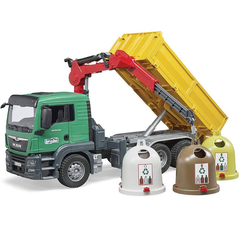 Camión con Grúa de Carga 3 Recipientes para Reciclaje - Bruder 7