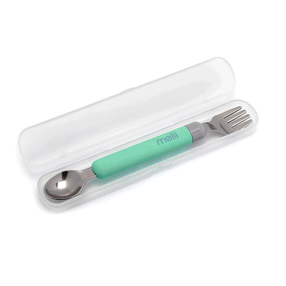 Set Cuchara y Tenedor con Estuche Verde Gris - Melii 1